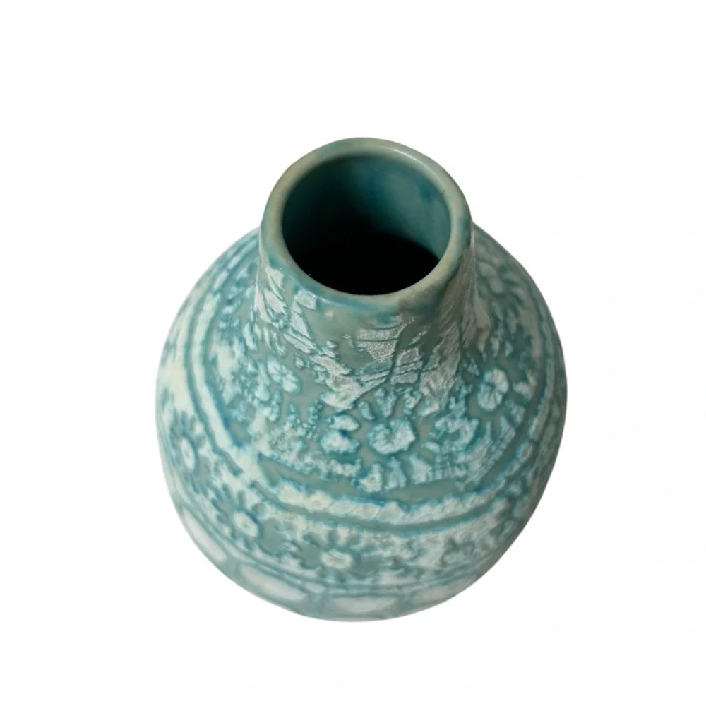 Vintage Inspired Turquoise Textured Vase, Thailand, Contemporary 7